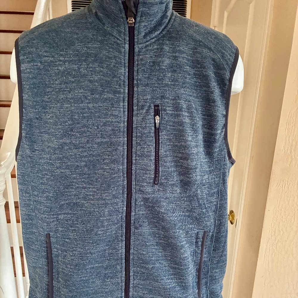 Johnnie-O Tahoe Vest Full Zip Zip Pockets Heathered Blue Red Logo L